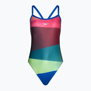 Speedo Placement Digital Turnback női egyrészes fürdőruha görögdinnye/gyöngyzöld/igazi kobalt/édes lila