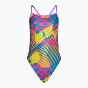 Speedo női egyrészes fürdőruha Allover Digital Vback flare rózsaszín/bit lime/édes lila/bolt