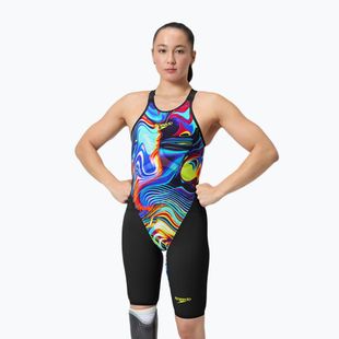 Női egyrészes fürdőruha Speedo Fastskin LZR Pure Valor 2.0 Openback Kneeskin black/molten blur