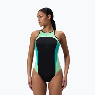 Női egyrészes úszódressz Speedo High Neck Splice Cross Back türkizkék drágakő