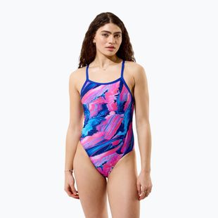 Női egyrészes fürdőruha Speedo FL Printed Turnback brushy glitch/hope
