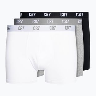 Férfi CR7 Basic Trunk boxeralsó 3 pár fehér/szürke melange/fekete