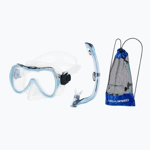 AQUA-SPEED Enzo + Evo gyermek snorkeling szett maszk + snorkel + táska világoskék