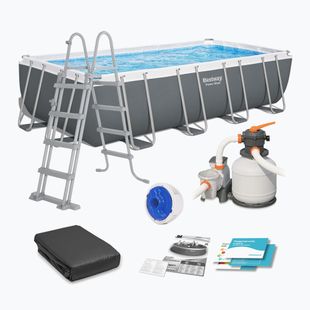 Fémvázas medence Bestway Power Steel Rectangular Pool Set 56466N 549 x 274 cm sötétszürke