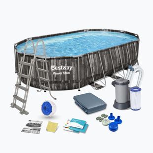 Fémvázas medence Bestway Power Steel Oval Pool Set 610 x 366 cm barna