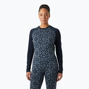 Helly Hansen Lifa Merino Midweight Graphic Crew navy nordic rose aop női hosszú ujjú termálruha