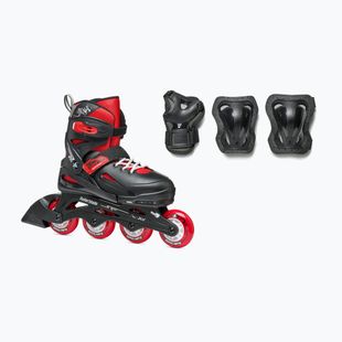 Rollerblade Fury Combo Jr fekete/piros gyerek görkorcsolya védőkkel