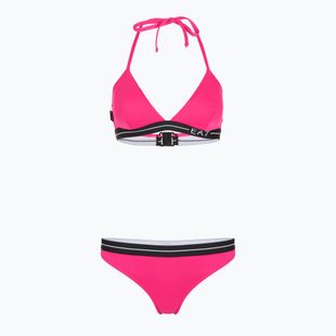 Női kétrészes fürdőruha EA7 Emporio Armani Logo Tape Bikini Triangle neon rózsaszín