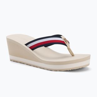 Női flip-flop papucs Tommy Hilfiger Corporate Wedge Beach Sandal muslin