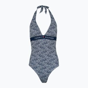 Tommy Hilfiger női egyrészes fürdőruha Halter One Piece Rp Print illusztrált hullám sötét éjszakai tengerészgyalogság