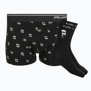 Férfi boxeralsó + zokni szett KARL LAGERFELD Ikon Trunk aop karl dot black