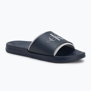 Férfi Calvin Klein YM0YM00361 Slide Rubber Neoprene Monologo navy/oyster mushroom flip-flopok