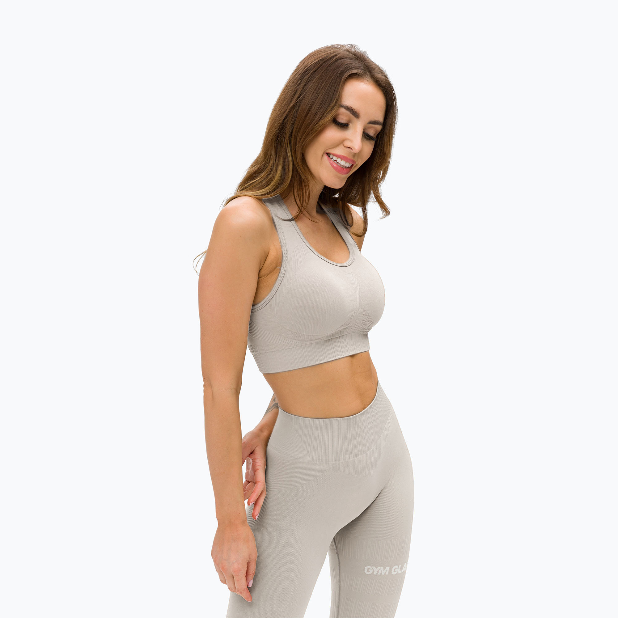 Női edzőmelltartó Gym Glamour push up krém bézs 377. Méret: S