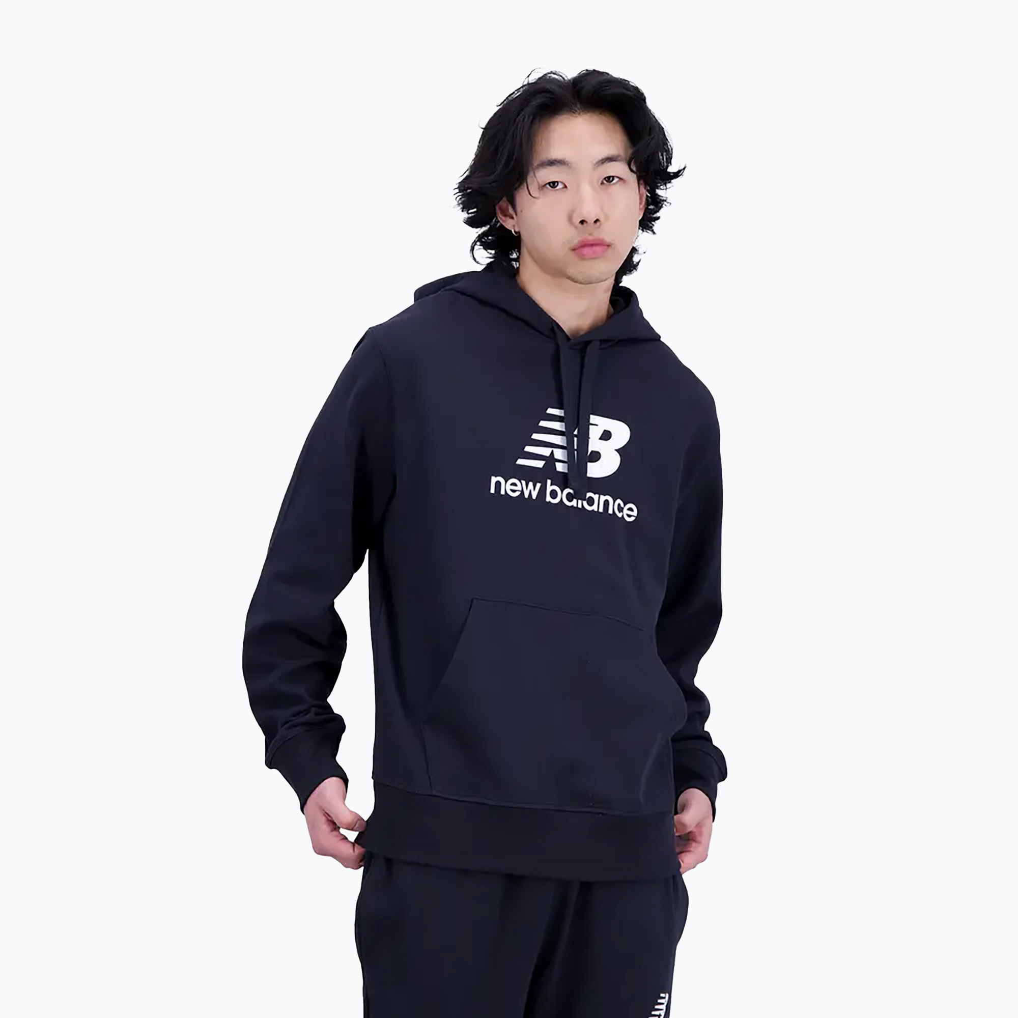 30%-kal olcsóbban.  Férfi edző pulóver New Balance Essentials Stacked Logo French Terry kapucnis pulóver fekete MT31537BK. Méret: XL