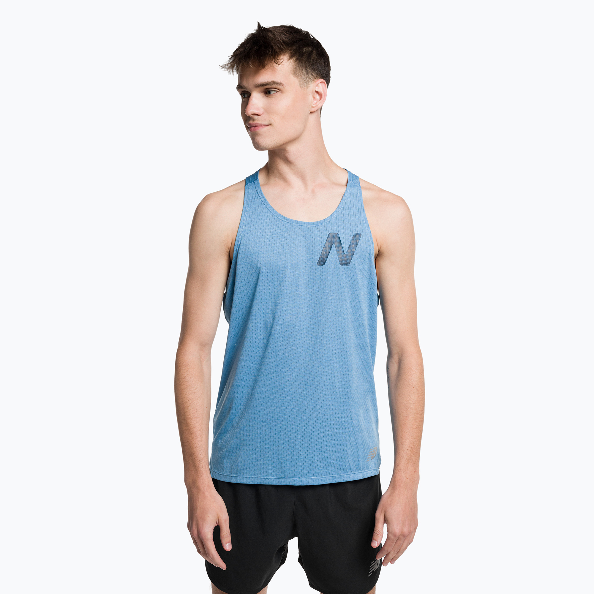 40%-kal olcsóbban.  Férfi futó felső New Balance Graphic Impact Run Singlet kék MT21276HBT
