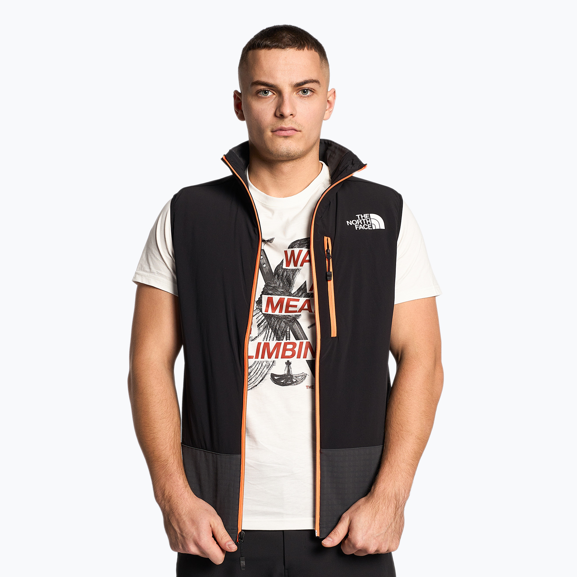 30%-kal olcsóbban.  Női mellény The North Face Dawn Turn Hybrid Ventrix aszfalt szürke/fekete/sokkoló narancssárga színű mellény. Méret: XL