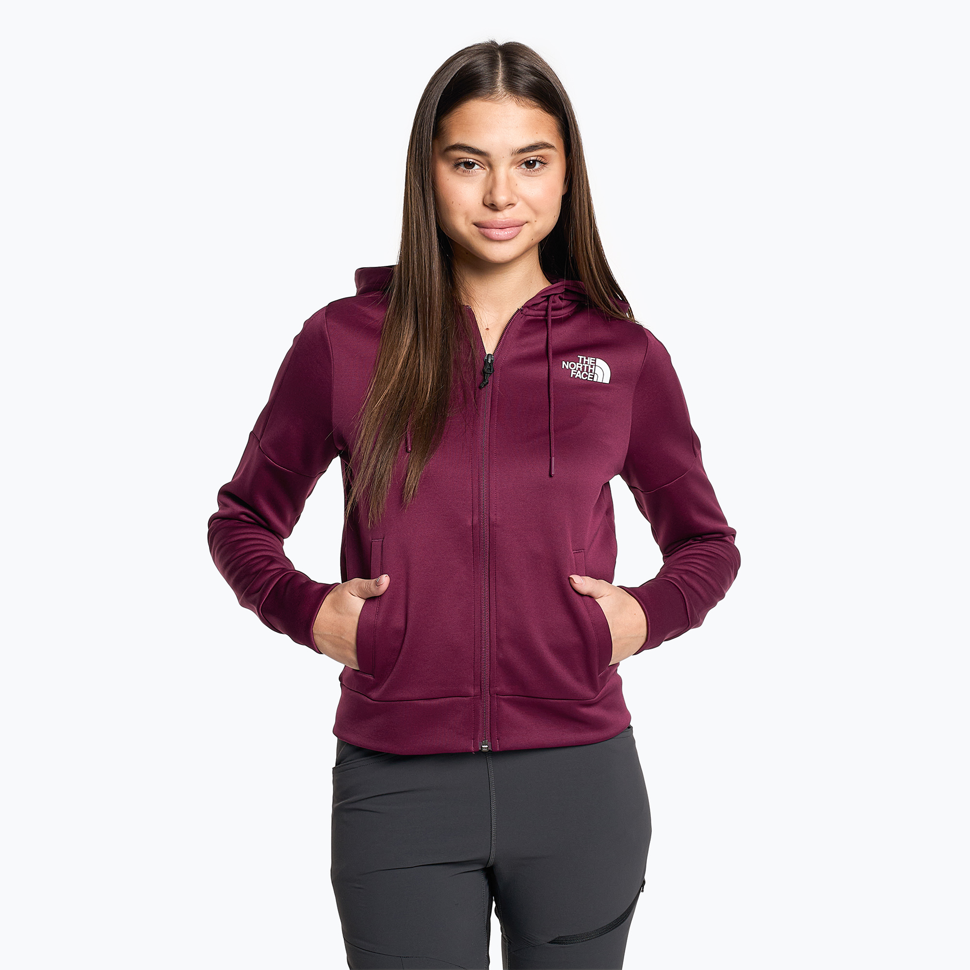 25%-kal olcsóbban.  Női trekking pulóver The North Face Reaxion Fleece F/Z kapucnis pulóver boysenberry. Méret: XS