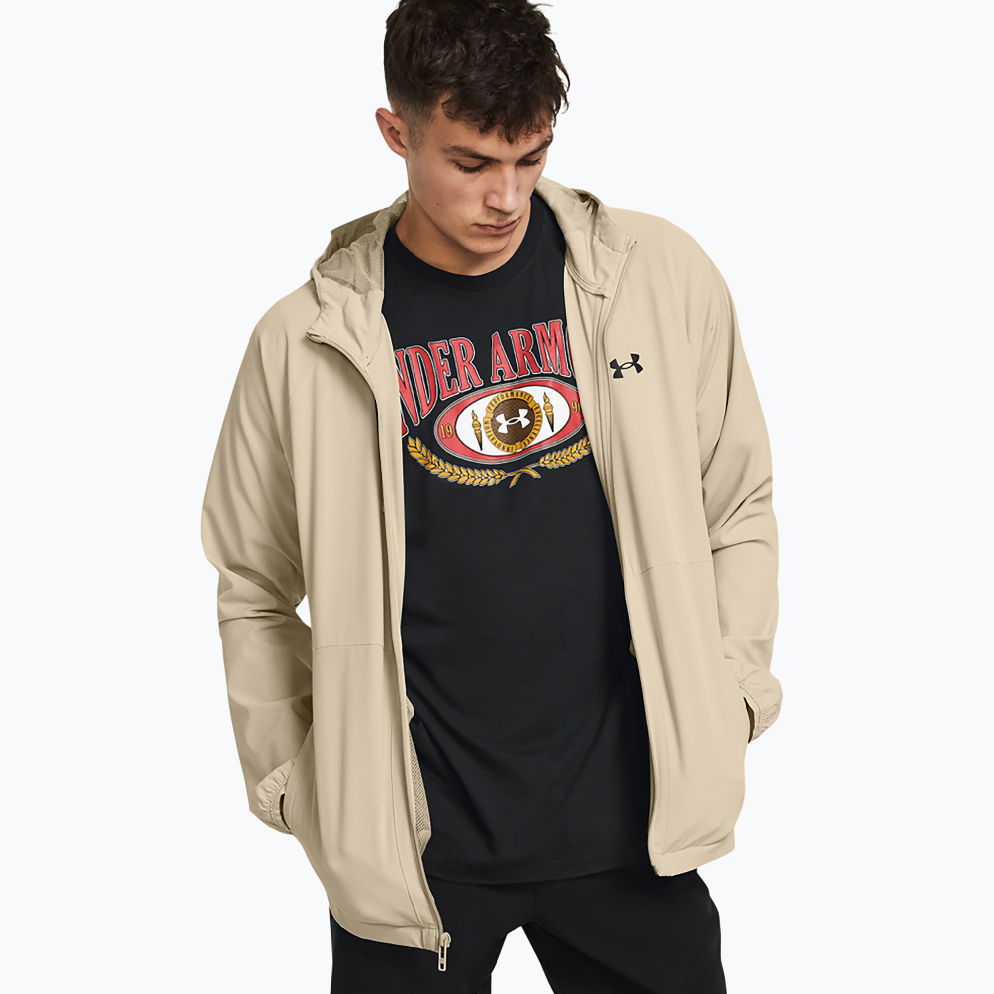 15%-kal olcsóbban.  férfi kabát Under Armour Stretch Woven Windbreaker khaki base/black. Méret: S