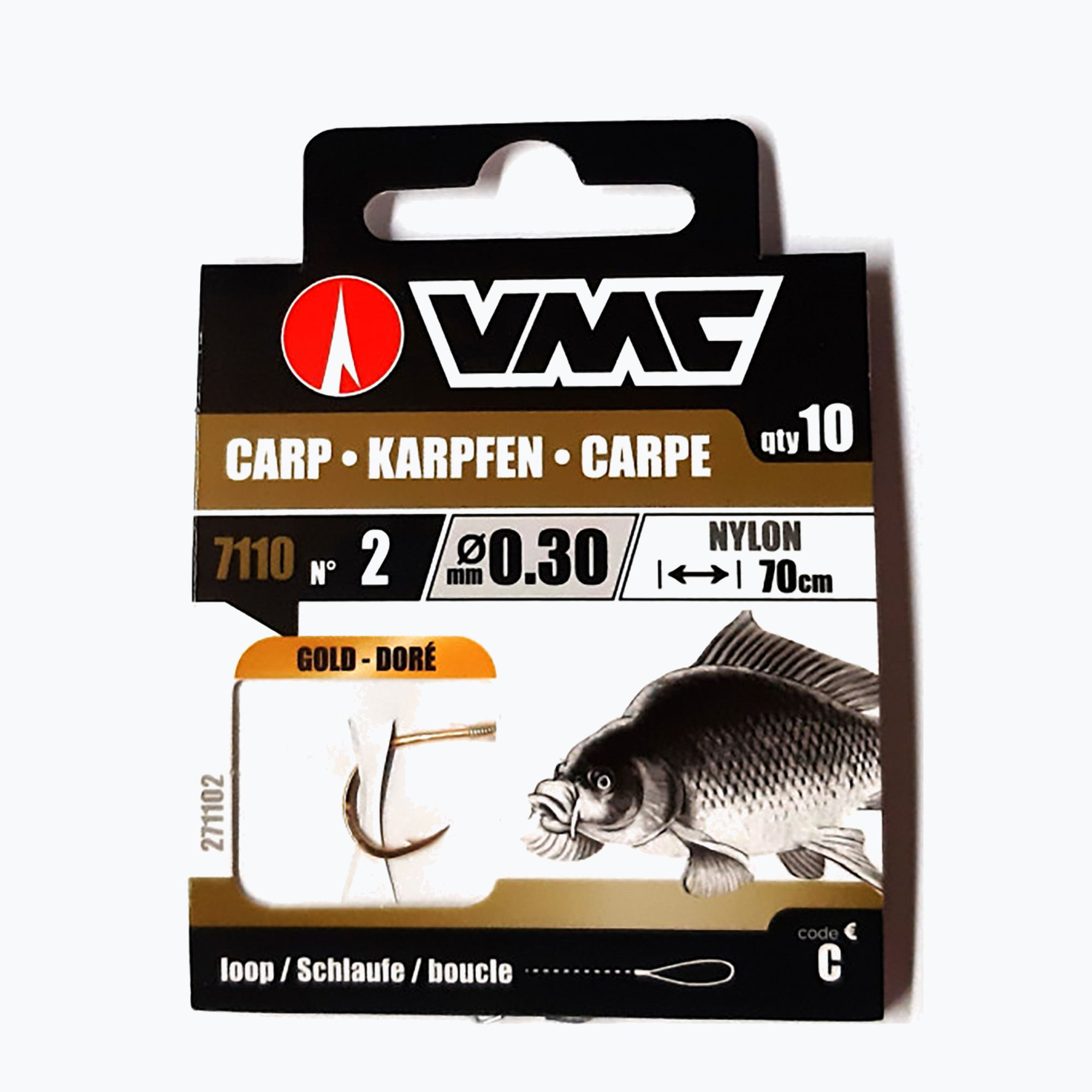 39%-kal olcsóbban.  VMC Karp Gold methode vezető hurok horog horoggal + zsinór 10 db arany 271102. Méret: 2