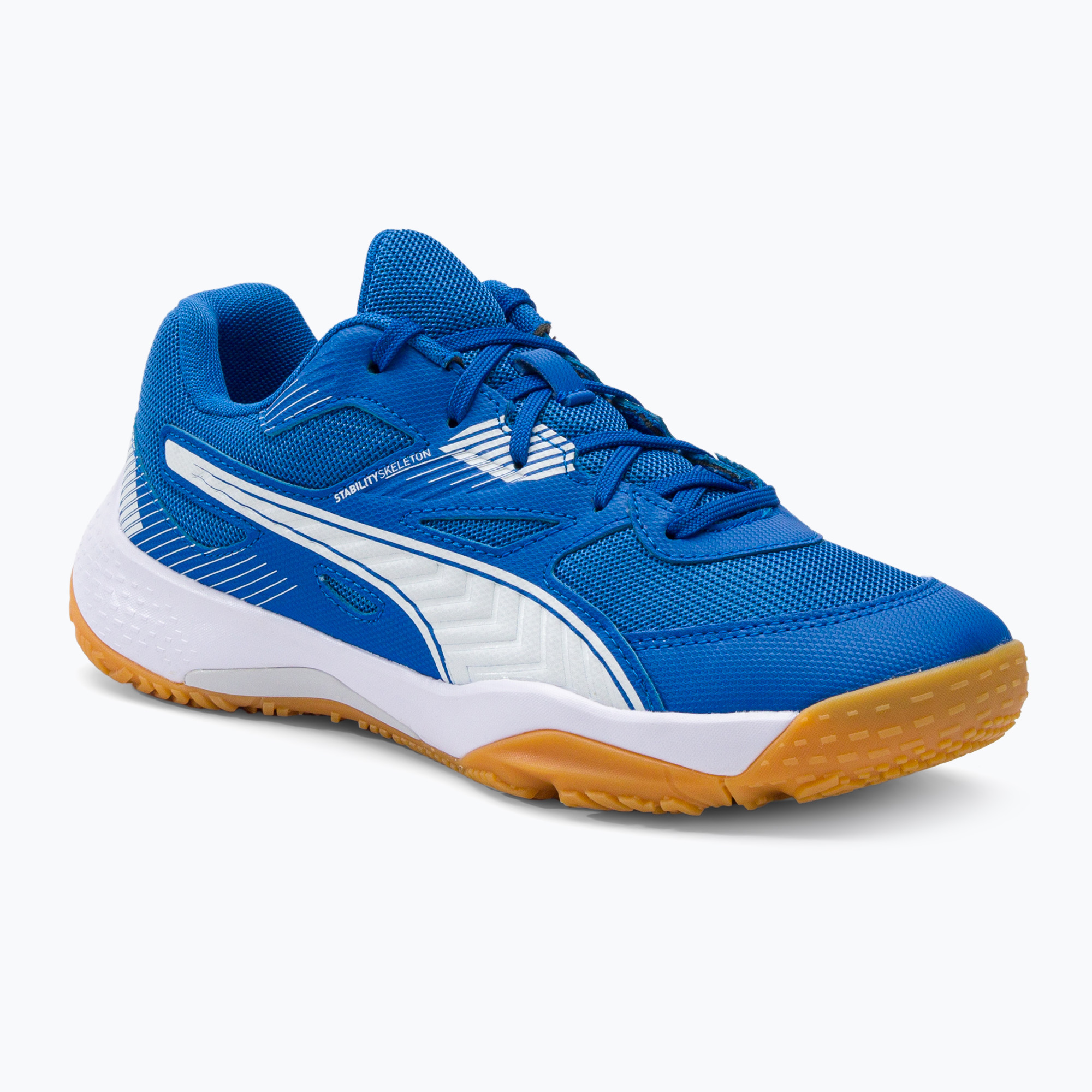 36%-kal olcsóbban.  PUMA Solarflash Jr II kék-fehér gyermek röplabda cipő 10688303. Méret: 37 (4 UK)