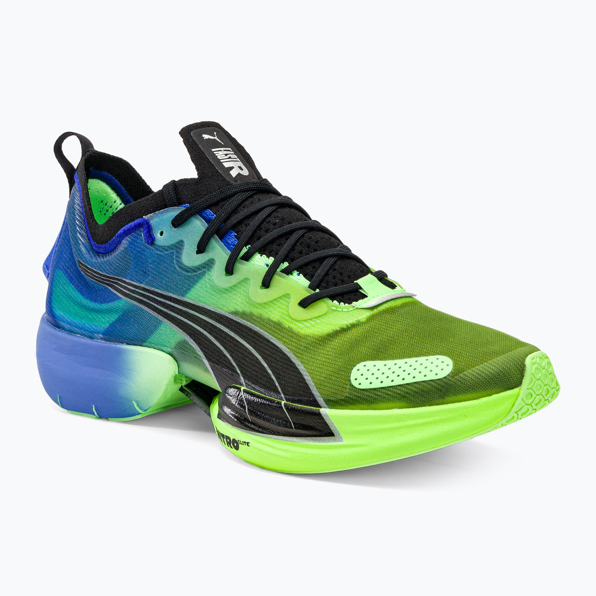 39%-kal olcsóbban.  Férfi futócipő PUMA Fast-R NITRO Elite Carbon királyi zafír/fizzy lime. Méret: 45 (10.5 UK)