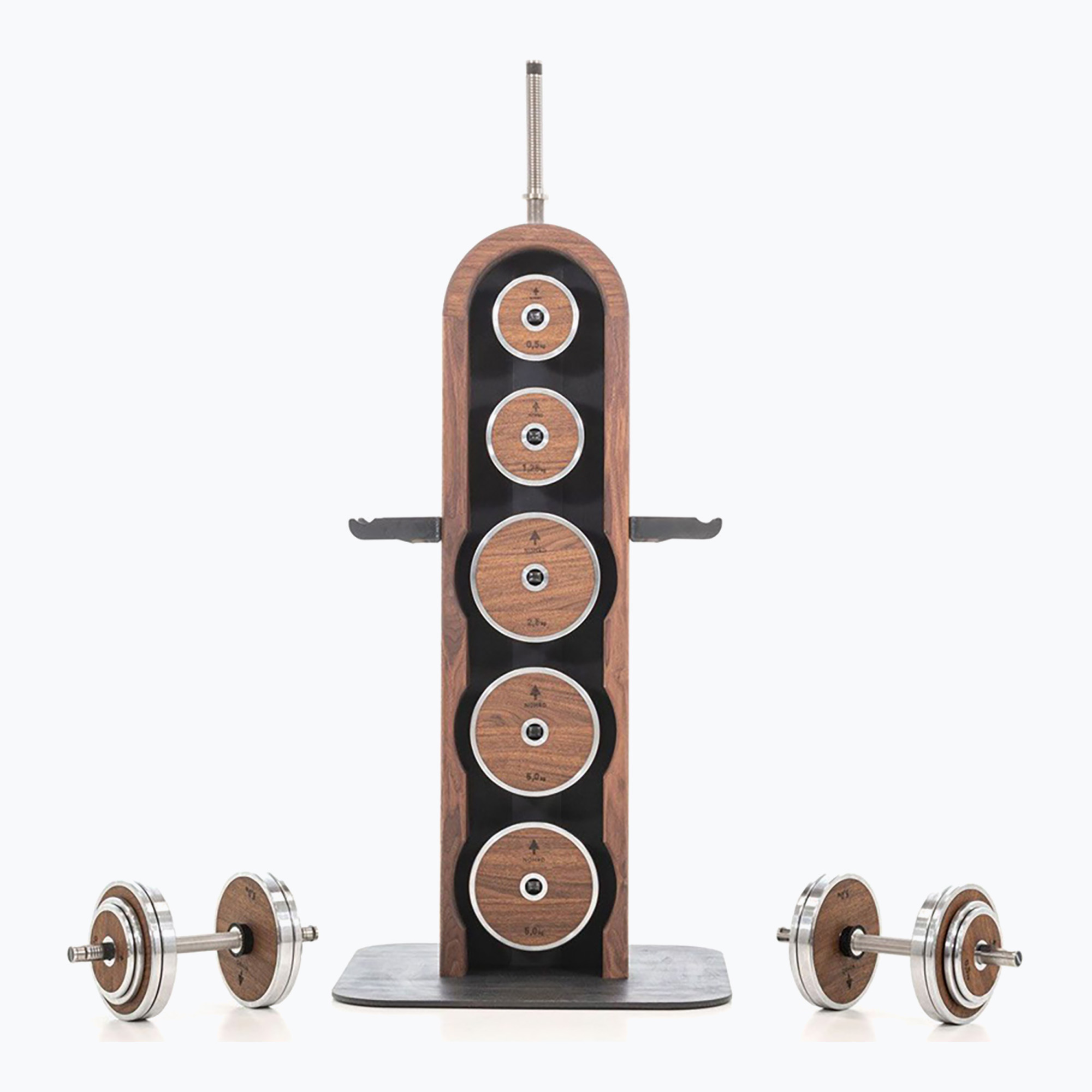 Súlyzókészlet állvánnyal NOHrD WeightPlate Tower Classic diófa. Méret: OS
