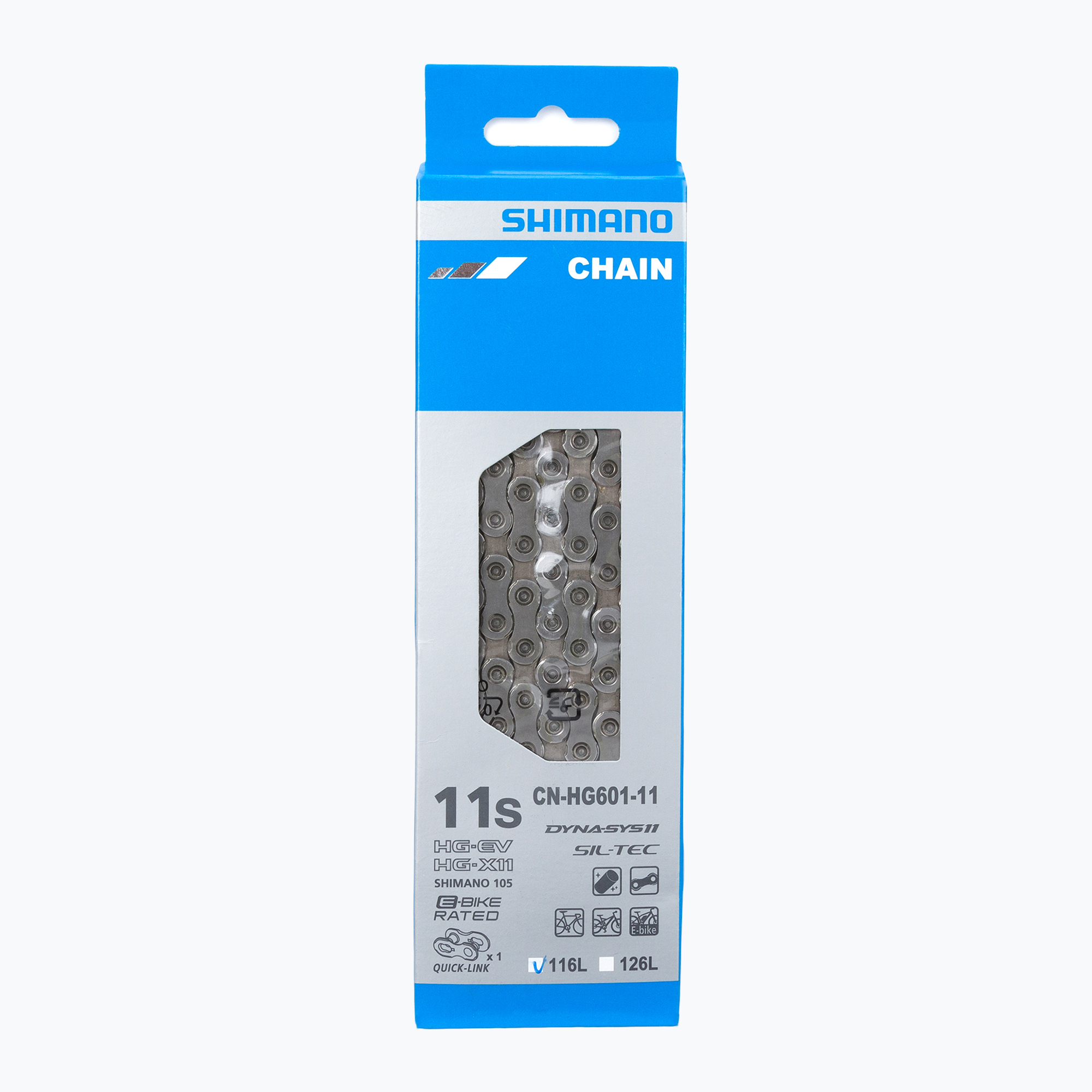 15%-kal olcsóbban.  Shimano kerékpárlánc CN-HG601 + Spinka 11rz 116 láncszemek ezüst ICNHG60111116Q. Méret: 11 rz / 116
