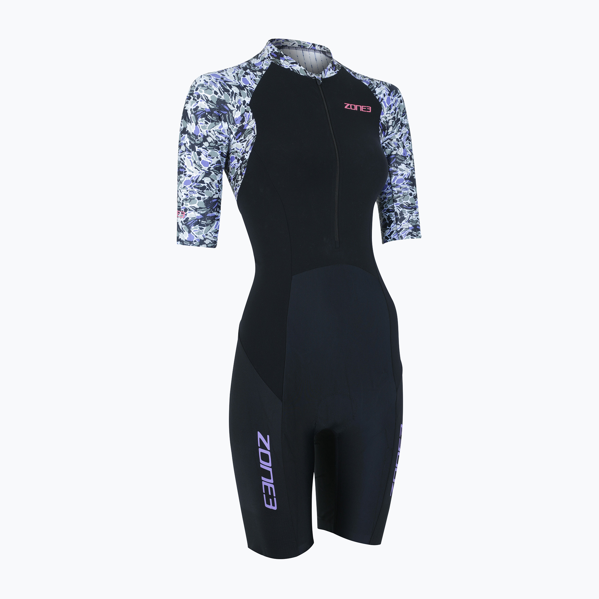 15%-kal olcsóbban.  Női triatlonruha ZONE3 Lava Short Sleeve Trisuit white/gravel. Méret: S