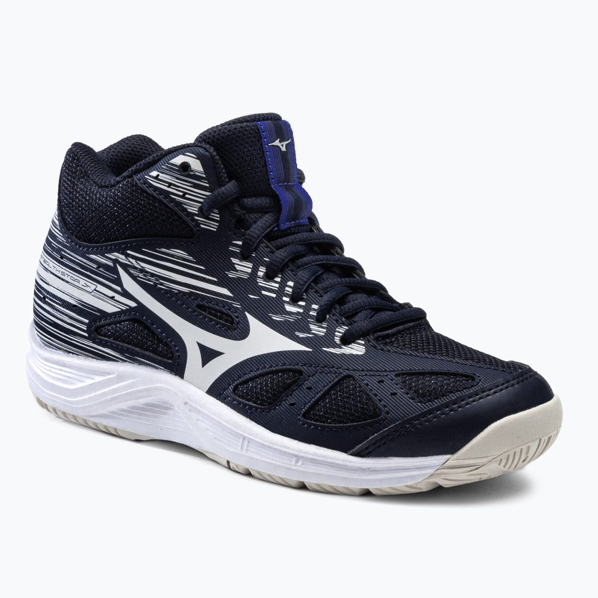 44%-kal olcsóbban.  Mizuno Stealth Star Mid gyermek kézilabdacipő tengerészkék X1GC211502. Méret: 34 EU