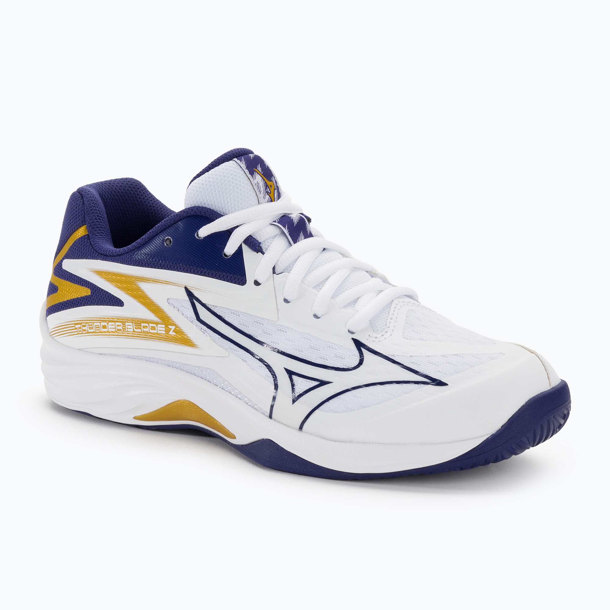 40%-kal olcsóbban.  Férfi röplabda cipő Mizuno Thunder Blade Z fehér / kék szalag / mp arany. Méret: 47 EU