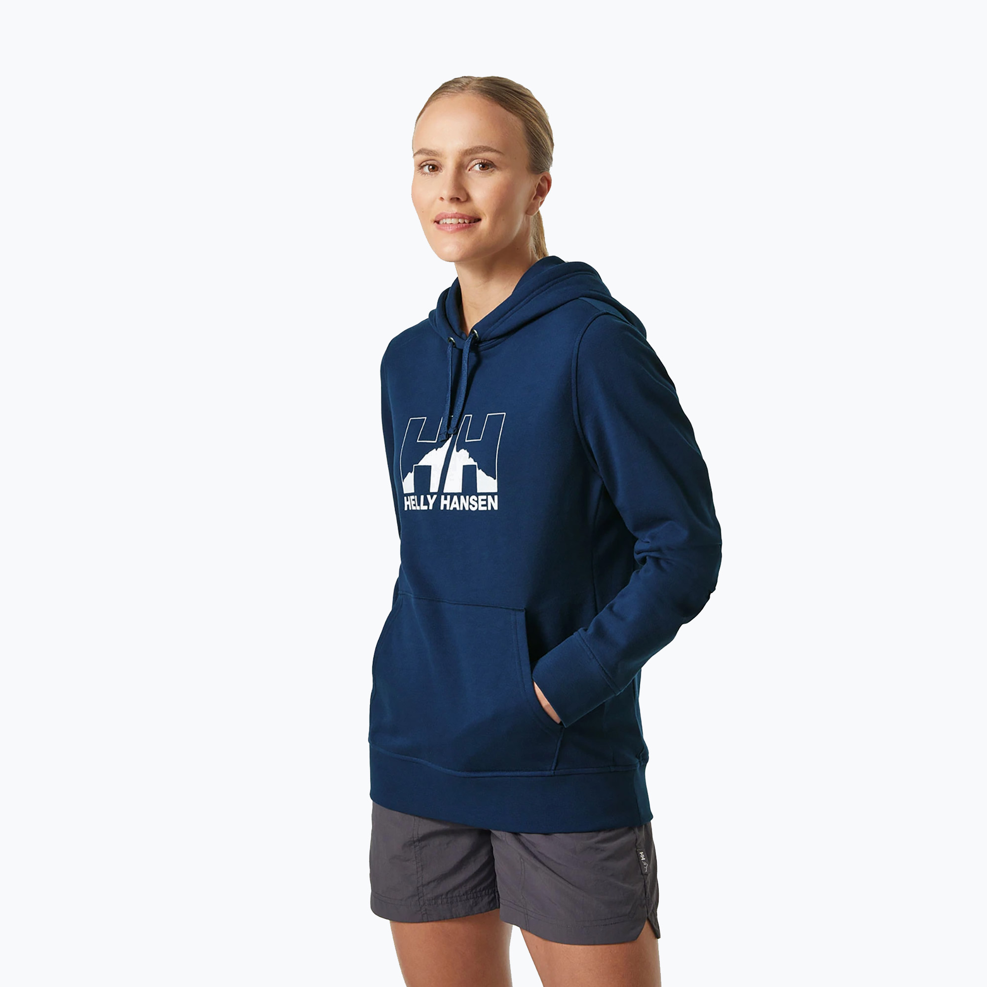 39%-kal olcsóbban.  Női trekking pulóver Helly Hansen Nord Graphic pulóver kapucnis pulóver sötétkék 62981_584. Méret: L