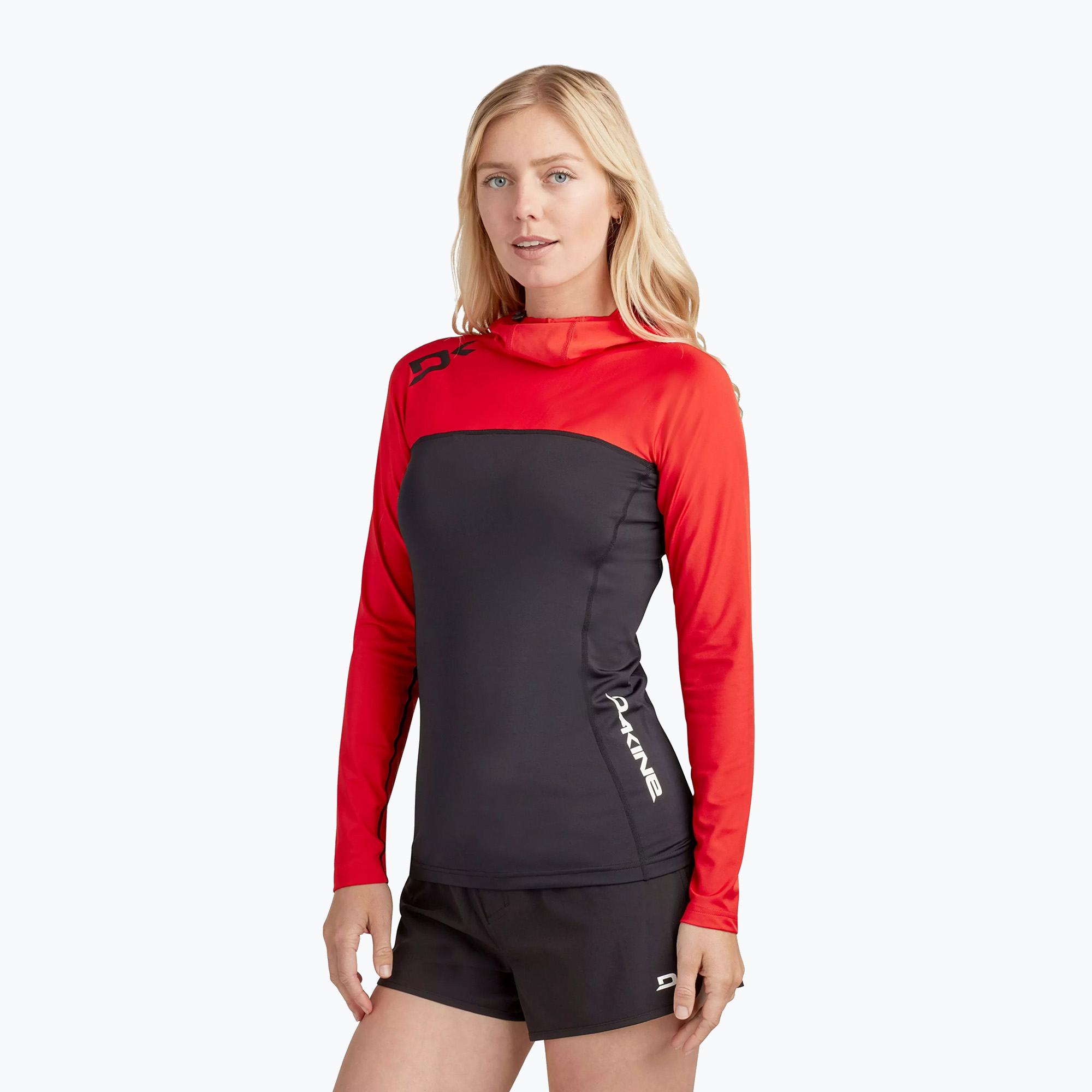 30%-kal olcsóbban.  Dakine női úszópóló Hd Snug Fit Rashguard Hoodie fekete és piros DKA333W0002. Méret: M