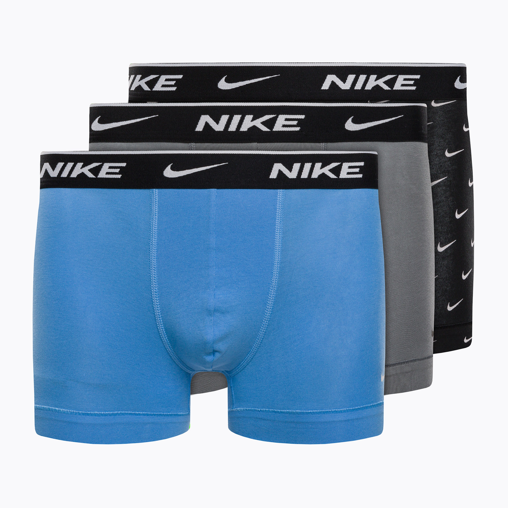 25%-kal olcsóbban.  Férfi boxeralsó Nike Everyday Cotton Stretch Trunk 3Pk UB1 swoosh nyomtatás/szürke/uni kék. Méret: XL