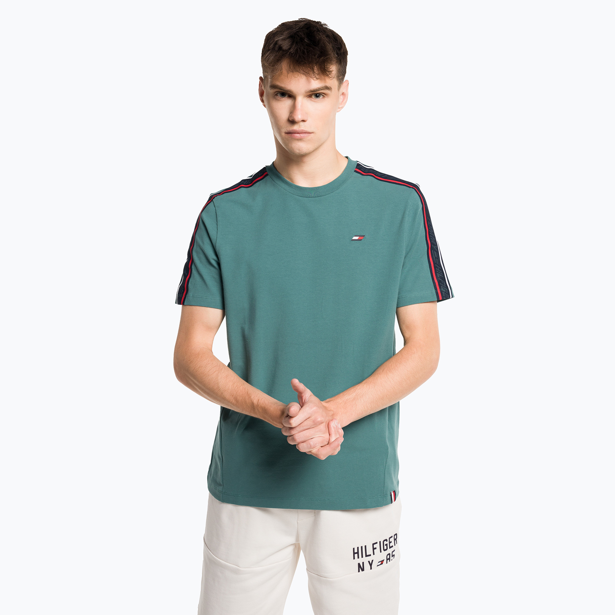 43%-kal olcsóbban.  Tommy Hilfiger férfi edzőpóló Textured Tape zöld. Méret: XL