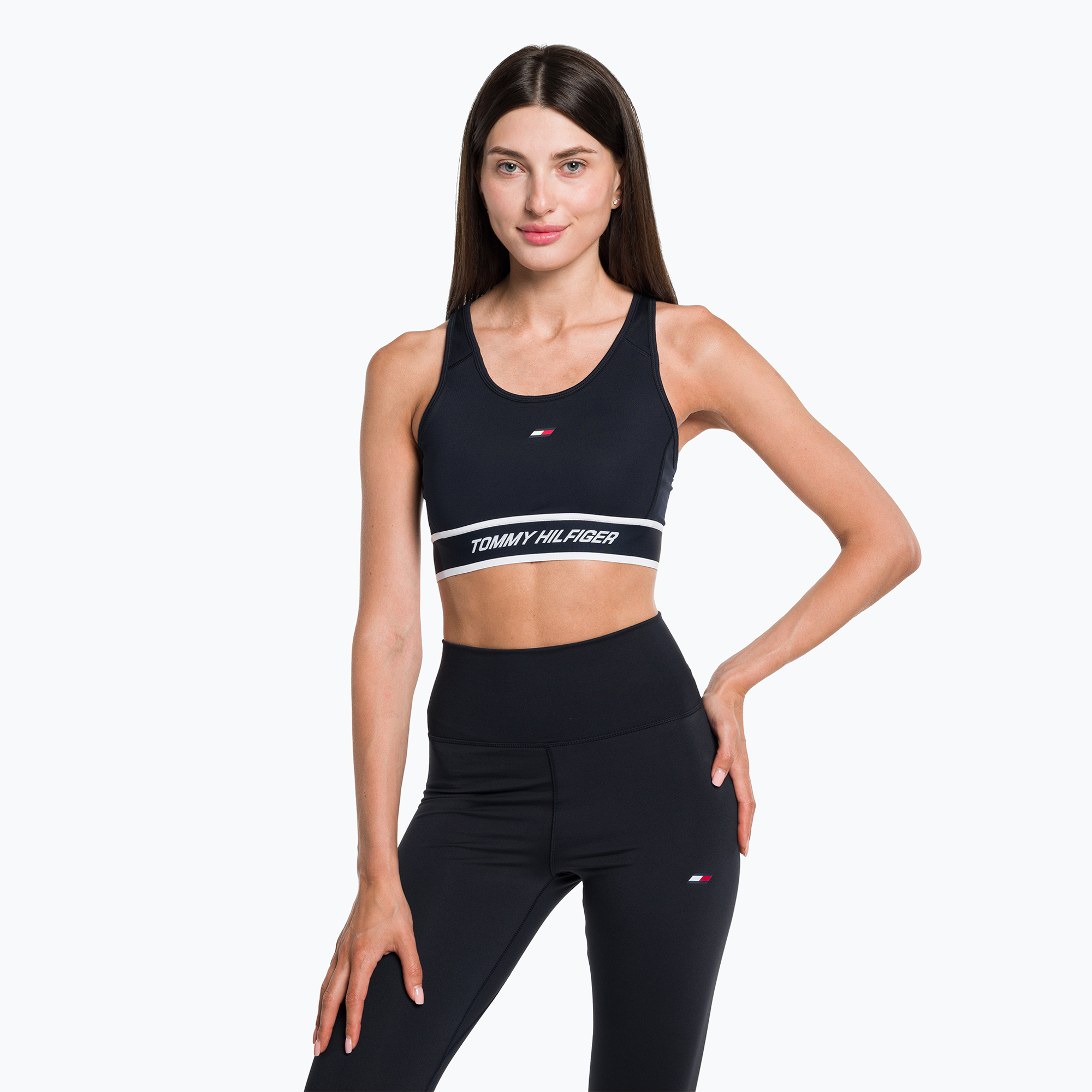 45%-kal olcsóbban.  Tommy Hilfiger Mid Int Tape Racer Back kék fitness melltartó. Méret: M