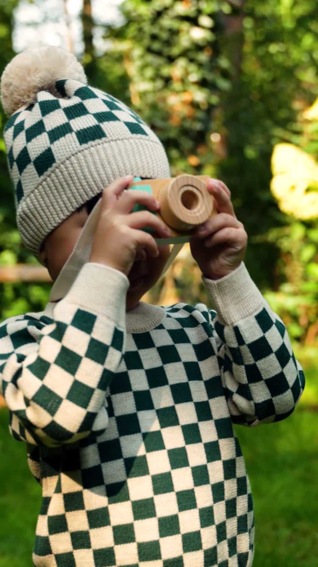 KID STORY gyermek téli sapka Merino zöld sakktábla