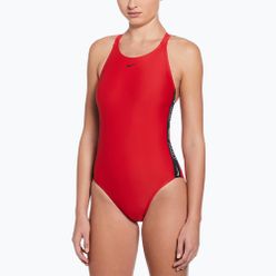 Női egyrészes fürdőruha Nike Logo Tape Fastback egyetemi vörös